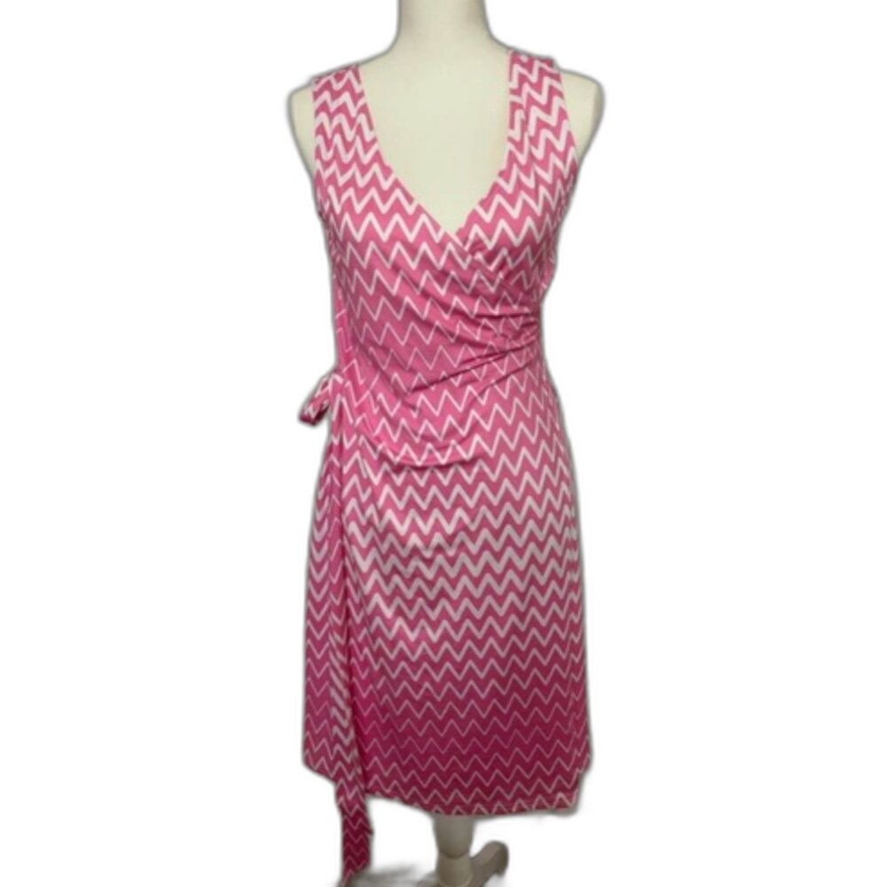 Patty Boutik Women's Pink  V-Neck Sleeveless Knee Length Wrap Dress Strap Size L